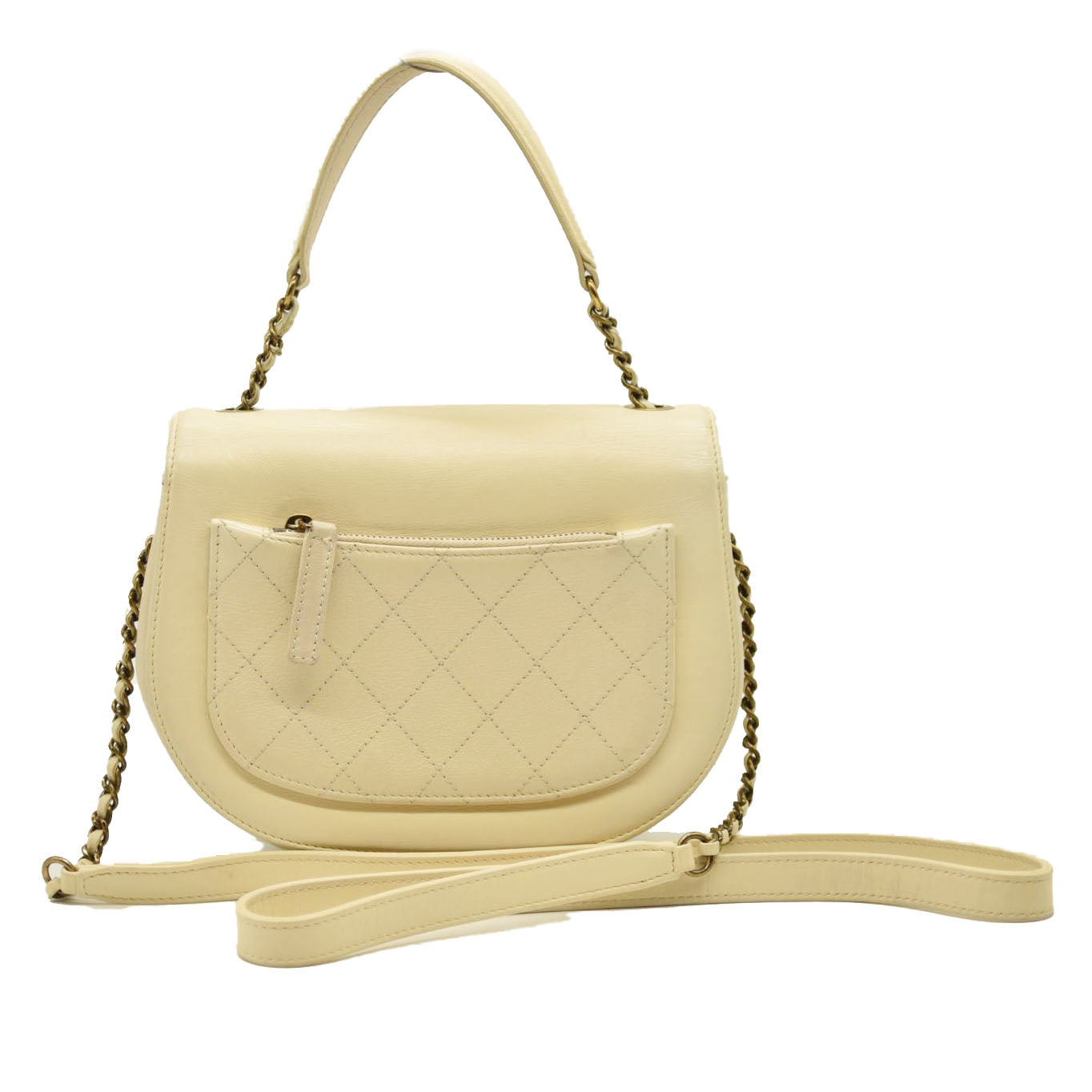 Chanel Shiny Calfskin Goatskin Quilted Small Coco Curve Messenger Flap White