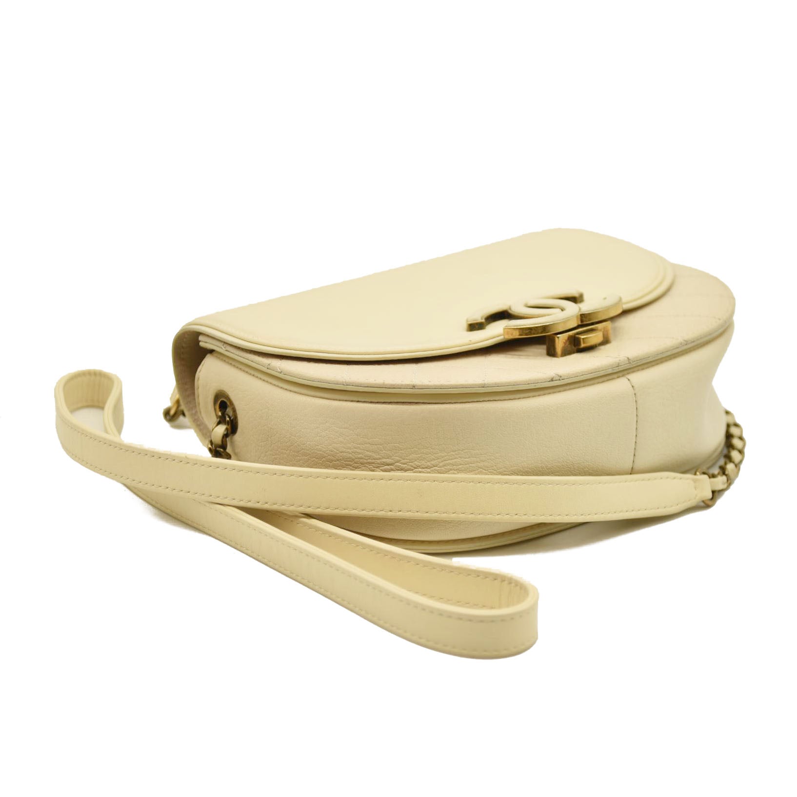 Chanel Shiny Calfskin Goatskin Quilted Small Coco Curve Messenger Flap White