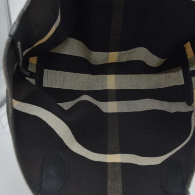 $900 Burberry Coated Canvas Mega Check Medium Doodle Tote Black White