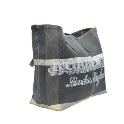 $900 Burberry Coated Canvas Mega Check Medium Doodle Tote Black White