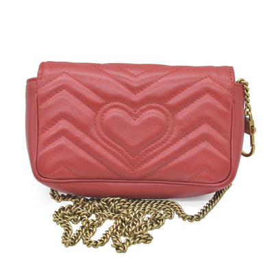 $1550 Gucci Calfskin Matelasse Super Mini GG Marmont Shoulder Bag Hibiscus Red