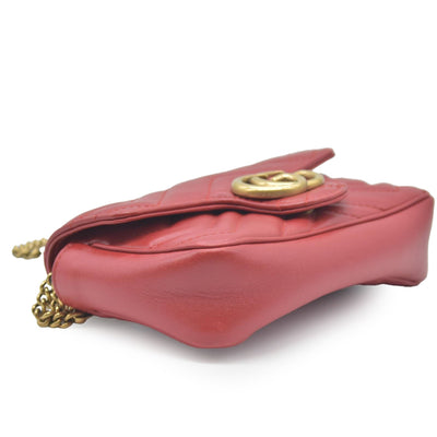 $1550 Gucci Calfskin Matelasse Super Mini GG Marmont Shoulder Bag Hibiscus Red