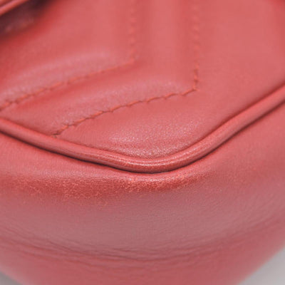 $1550 Gucci Calfskin Matelasse Super Mini GG Marmont Shoulder Bag Hibiscus Red