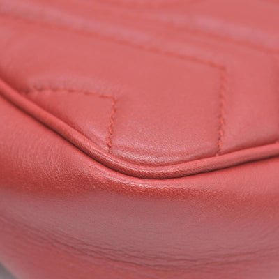 $1550 Gucci Calfskin Matelasse Super Mini GG Marmont Shoulder Bag Hibiscus Red