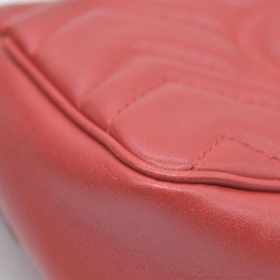 $1550 Gucci Calfskin Matelasse Super Mini GG Marmont Shoulder Bag Hibiscus Red