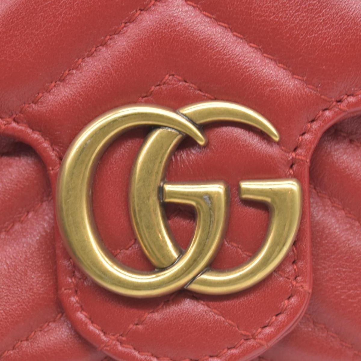 $1550 Gucci Calfskin Matelasse Super Mini GG Marmont Shoulder Bag Hibiscus Red