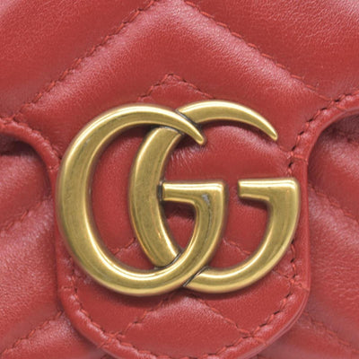 $1550 Gucci Calfskin Matelasse Super Mini GG Marmont Shoulder Bag Hibiscus Red