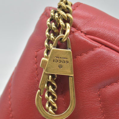 $1550 Gucci Calfskin Matelasse Super Mini GG Marmont Shoulder Bag Hibiscus Red