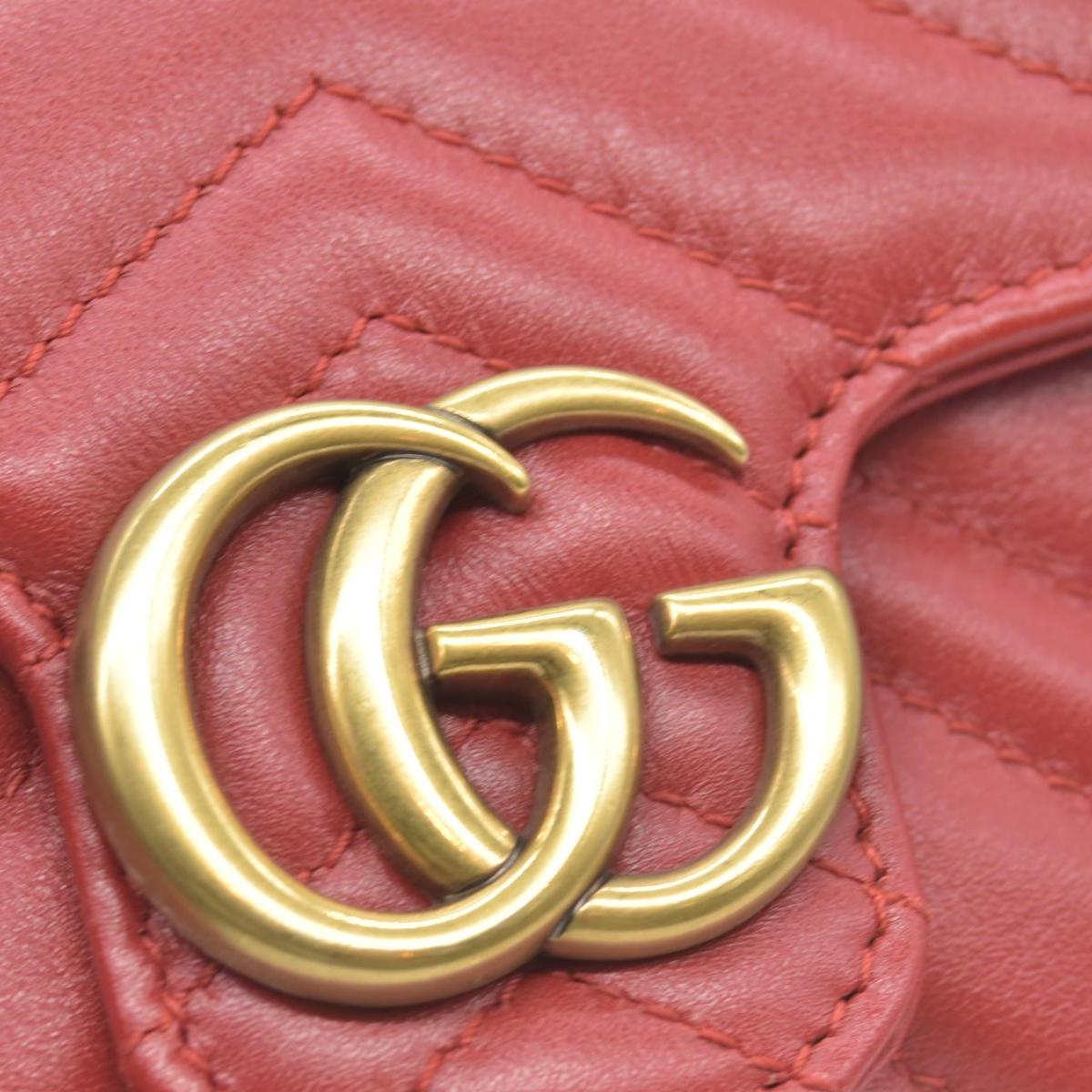 $1550 Gucci Calfskin Matelasse Super Mini GG Marmont Shoulder Bag Hibiscus Red