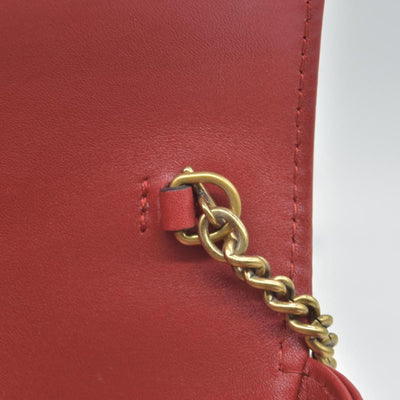 $1550 Gucci Calfskin Matelasse Super Mini GG Marmont Shoulder Bag Hibiscus Red