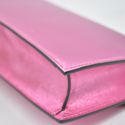 $1390 Christian Louboutin Calfskin Loubi54 Crossbody Clutch Pink Metallic