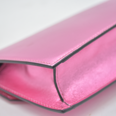 $1390 Christian Louboutin Calfskin Loubi54 Crossbody Clutch Pink Metallic