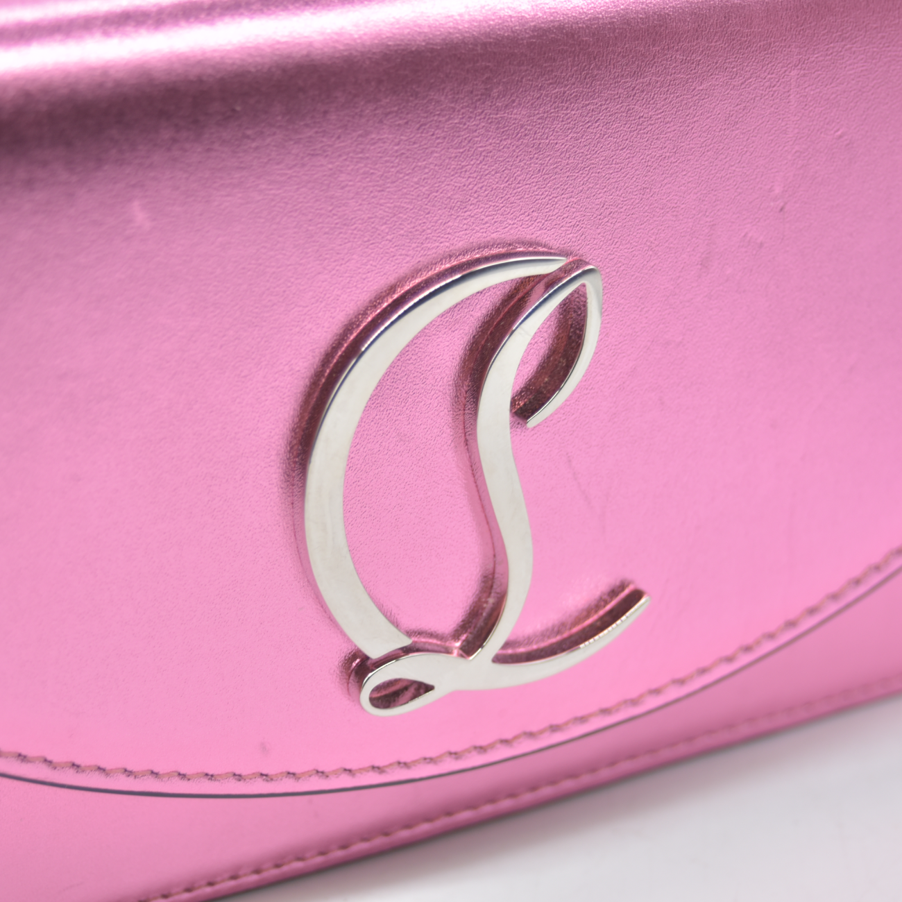 $1390 Christian Louboutin Calfskin Loubi54 Crossbody Clutch Pink Metallic