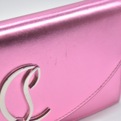 $1390 Christian Louboutin Calfskin Loubi54 Crossbody Clutch Pink Metallic