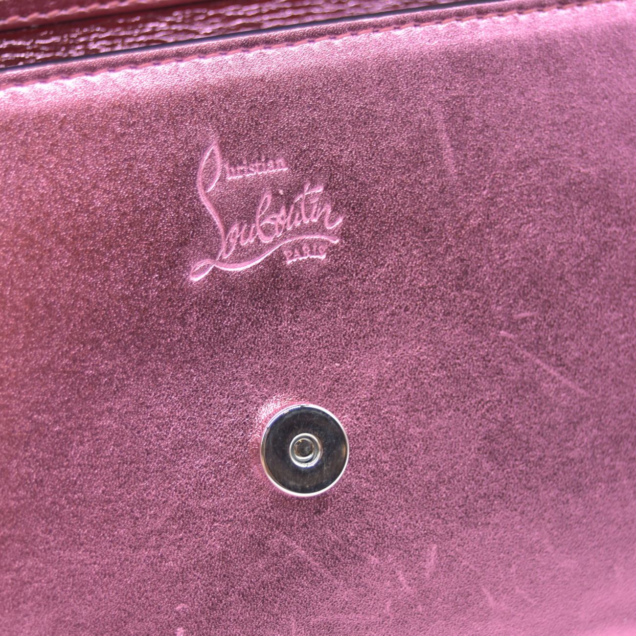 $1390 Christian Louboutin Calfskin Loubi54 Crossbody Clutch Pink Metallic
