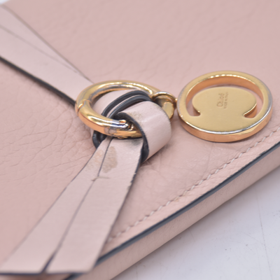 $690 Chloe Alphabet Wallet with Flap in Grained Leather Pink