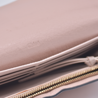 $690 Chloe Alphabet Wallet with Flap in Grained Leather Pink