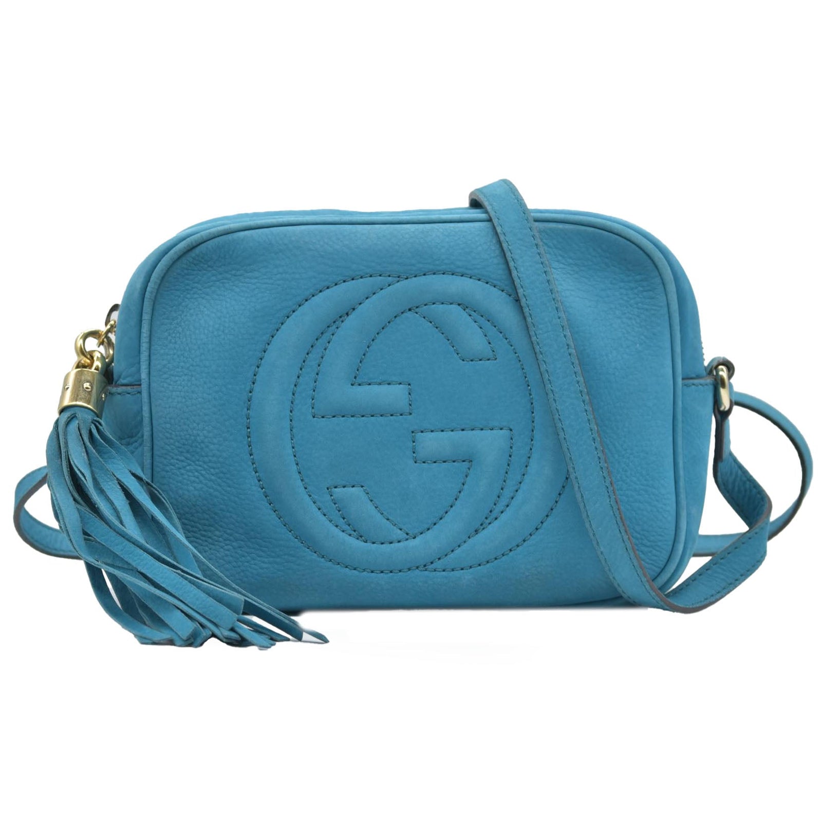 $1490 Gucci  Interlocking G Soho Disco Small Suede Blue