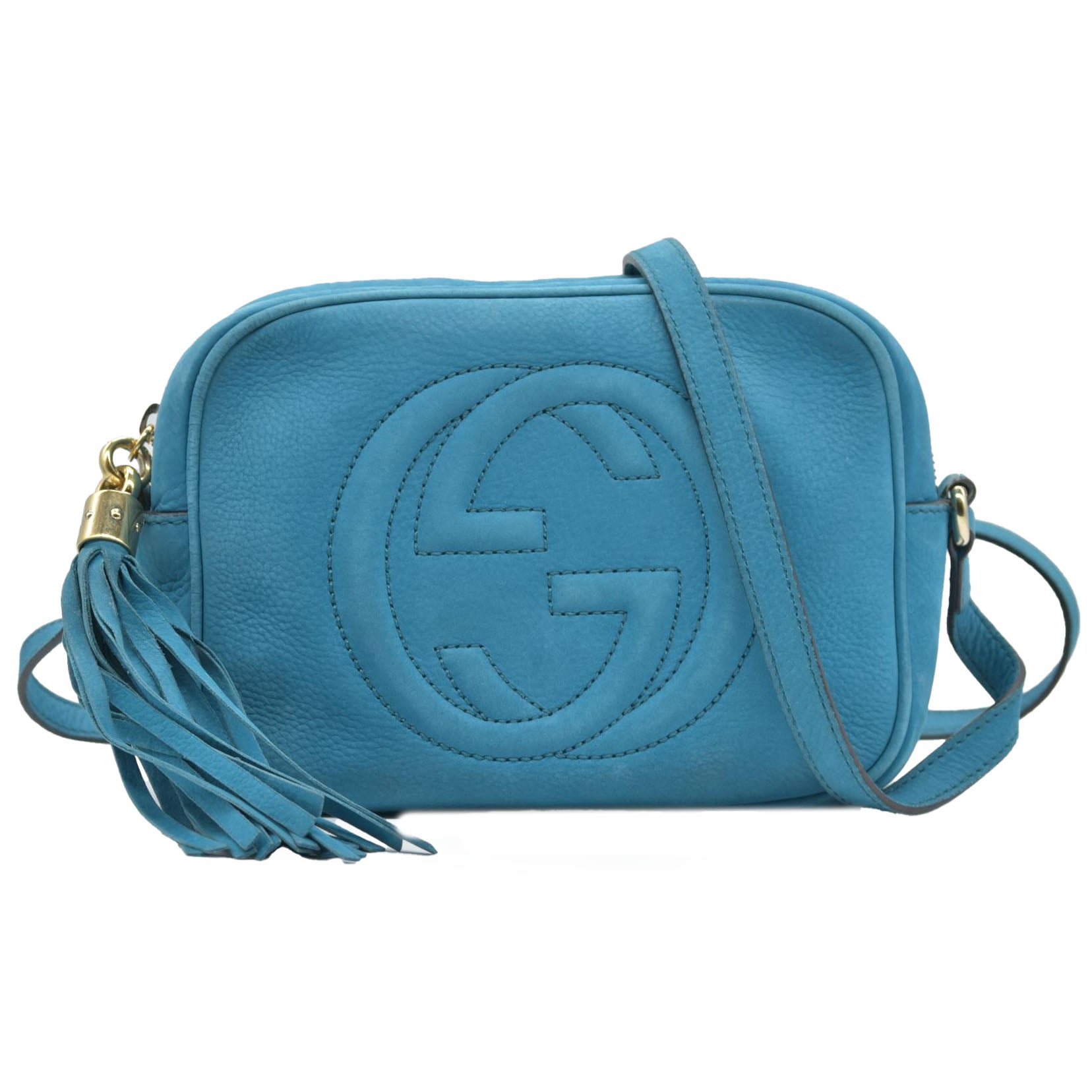 $1490 Gucci  Interlocking G Soho Disco Small Suede Blue