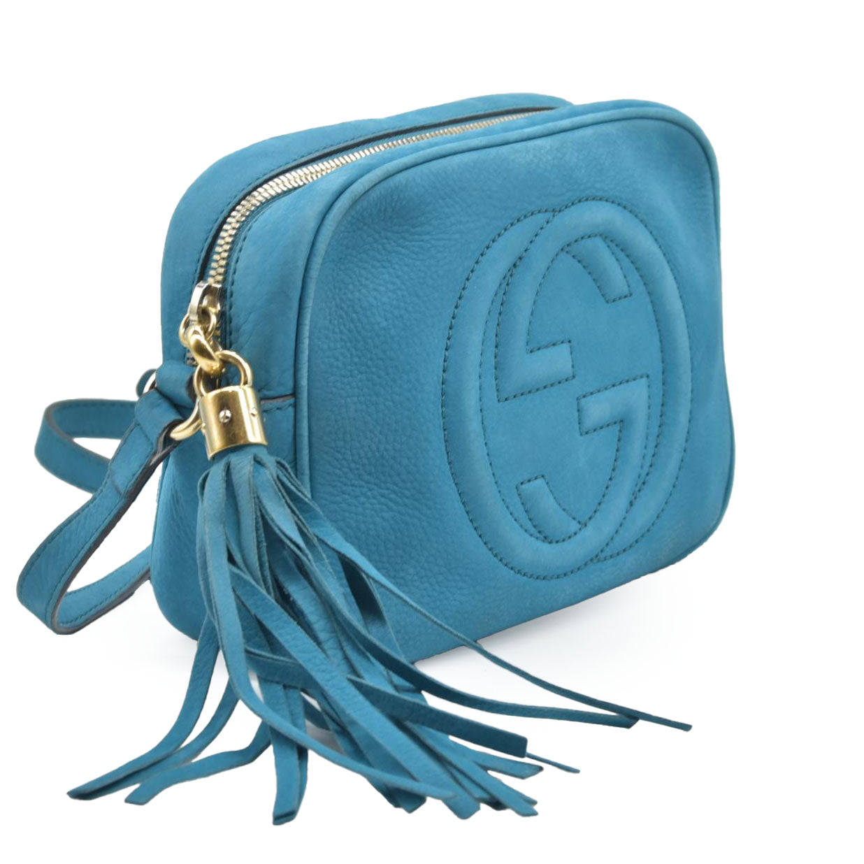 $1490 Gucci  Interlocking G Soho Disco Small Suede Blue