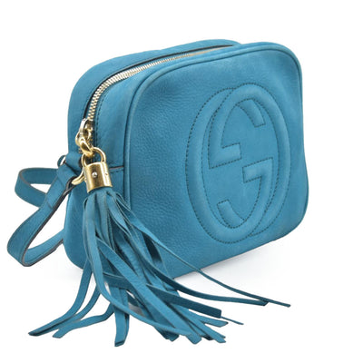 $1490 Gucci  Interlocking G Soho Disco Small Suede Blue