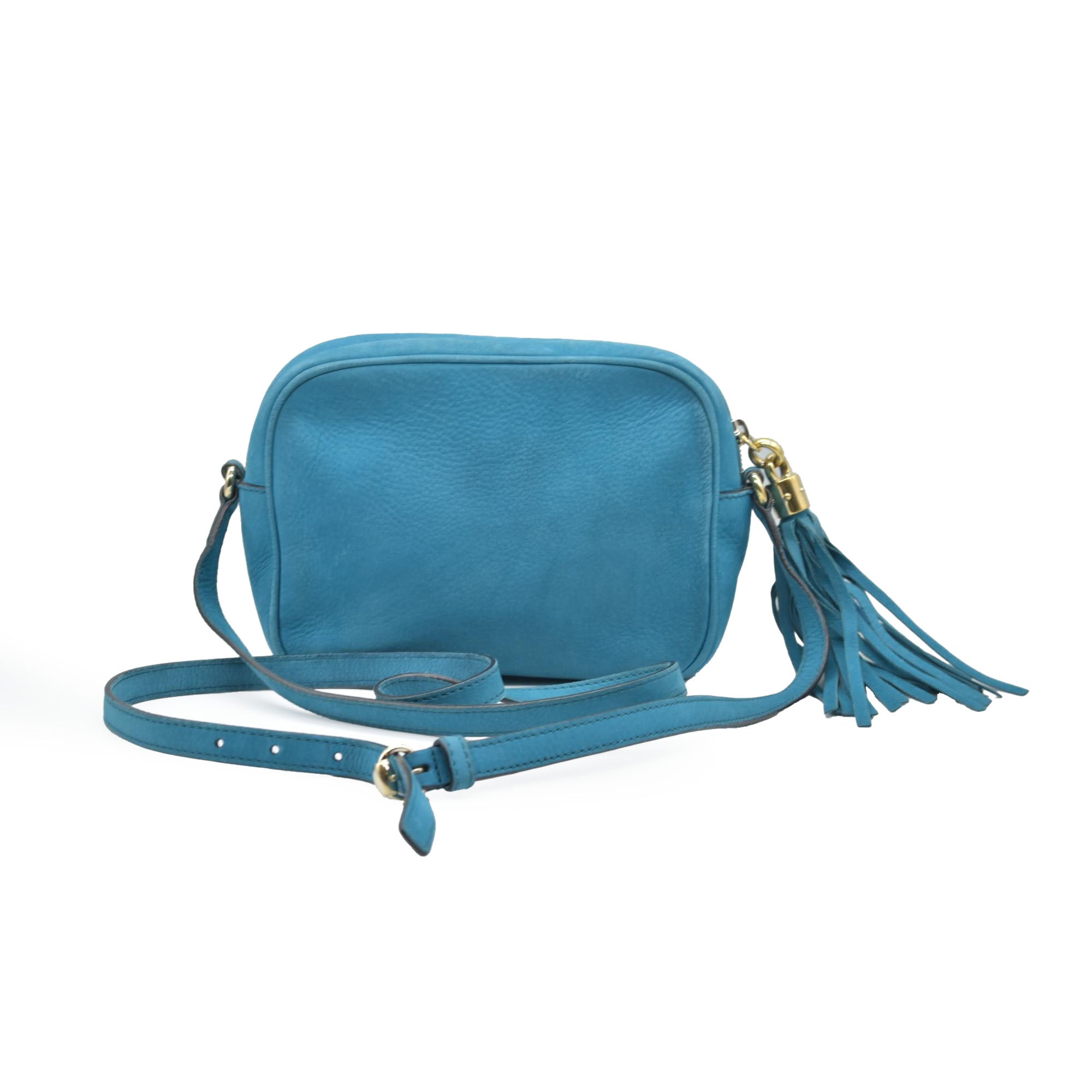 $1490 Gucci  Interlocking G Soho Disco Small Suede Blue