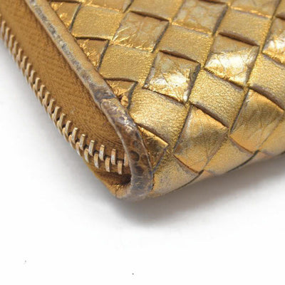 Bottega Veneta Intrecciato Lambskin Zip Around Long Wallet Gold