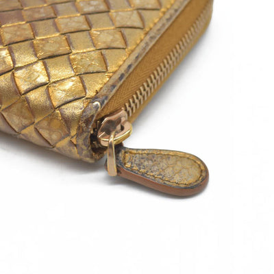 Bottega Veneta Intrecciato Lambskin Zip Around Long Wallet Gold