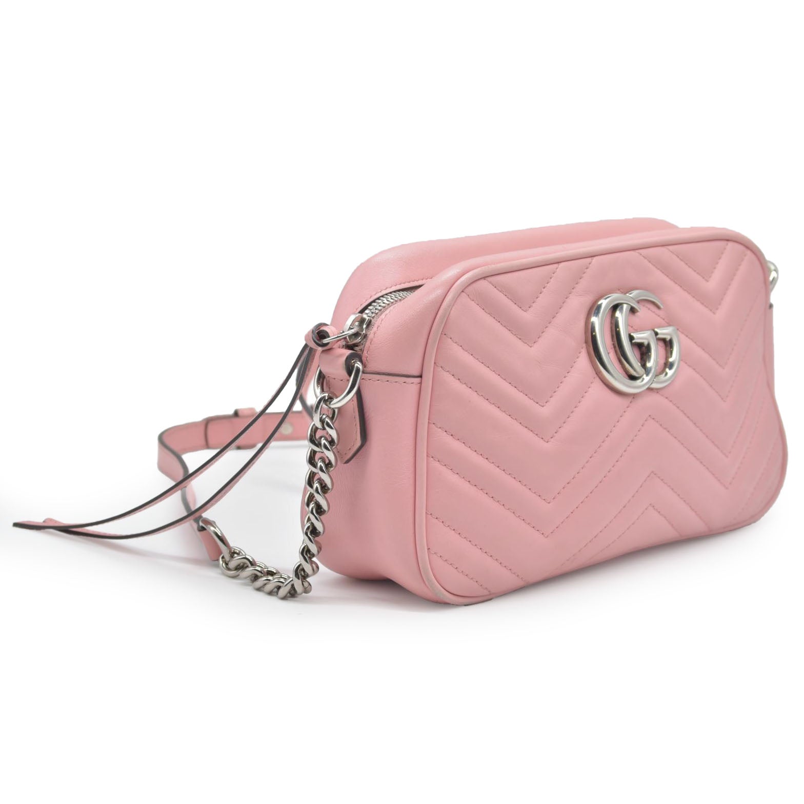 $1950 Gucci Calfskin Matelasse Small GG Marmont Chain Shoulder Bag Wild Rose