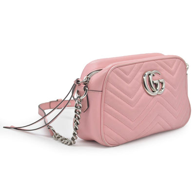 $1950 Gucci Calfskin Matelasse Small GG Marmont Chain Shoulder Bag Wild Rose