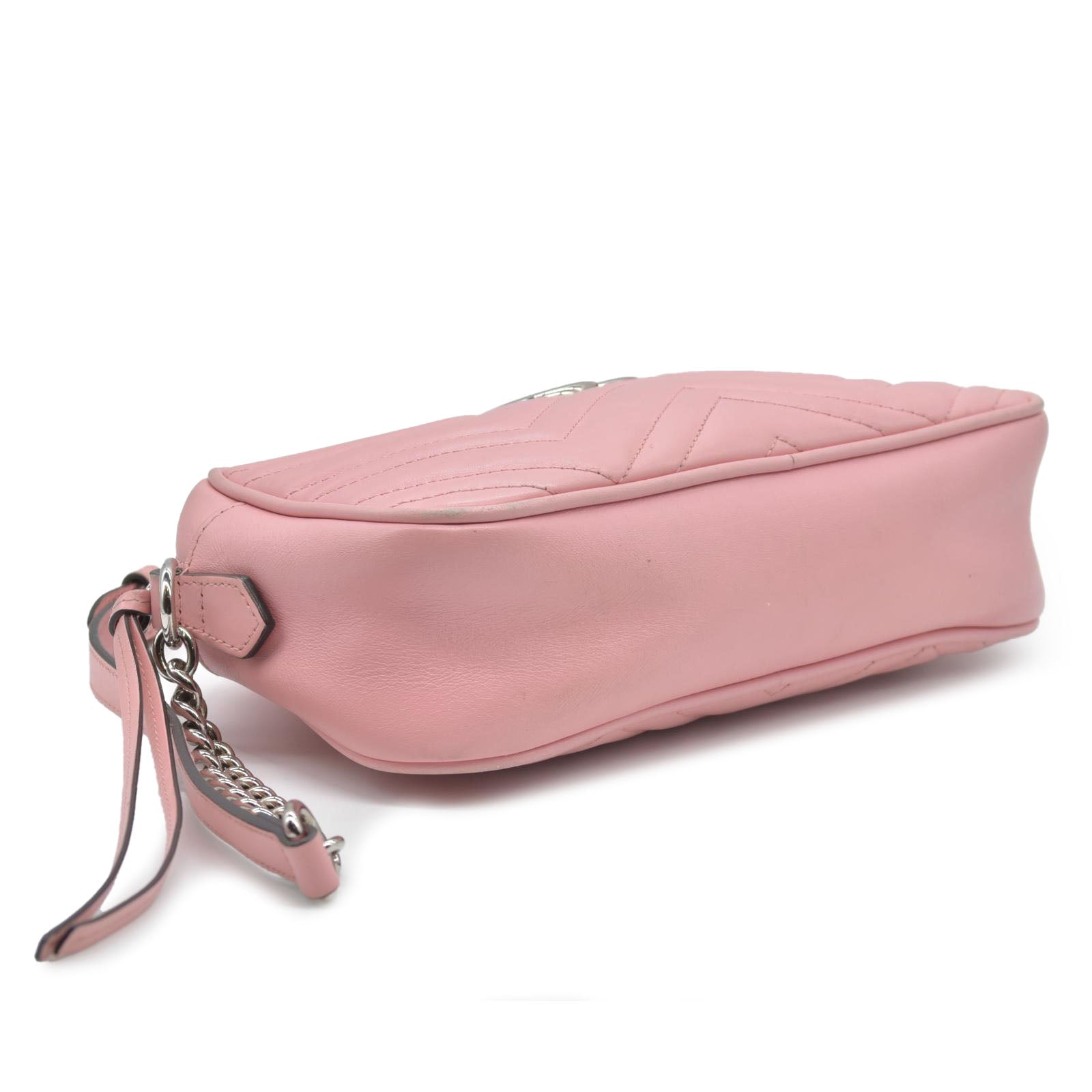 $1950 Gucci Calfskin Matelasse Small GG Marmont Chain Shoulder Bag Wild Rose