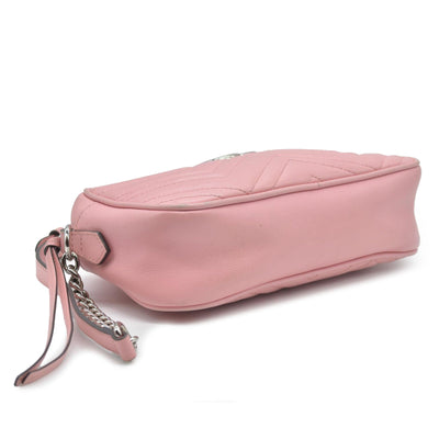 $1950 Gucci Calfskin Matelasse Small GG Marmont Chain Shoulder Bag Wild Rose