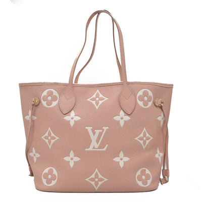 $3050 Louis Vuitton Empreinte Monogram Giant Neverfull MM Trianon Pink Cream