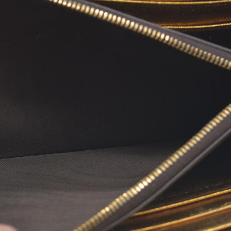 Bottega Veneta Intrecciato Lambskin Zip Around Long Wallet Gold