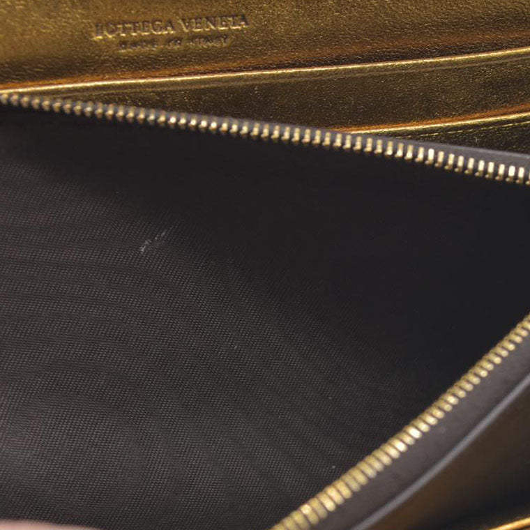 Bottega Veneta Intrecciato Lambskin Zip Around Long Wallet Gold