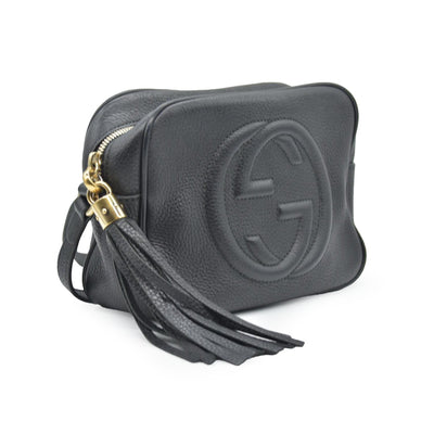 $1490 Gucci Pebbled Calfskin Small Soho Disco Bag Black