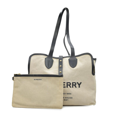 $2490 Burberry Cotton Soft Canvas Calfskin Medium Belt Tote Natural Black