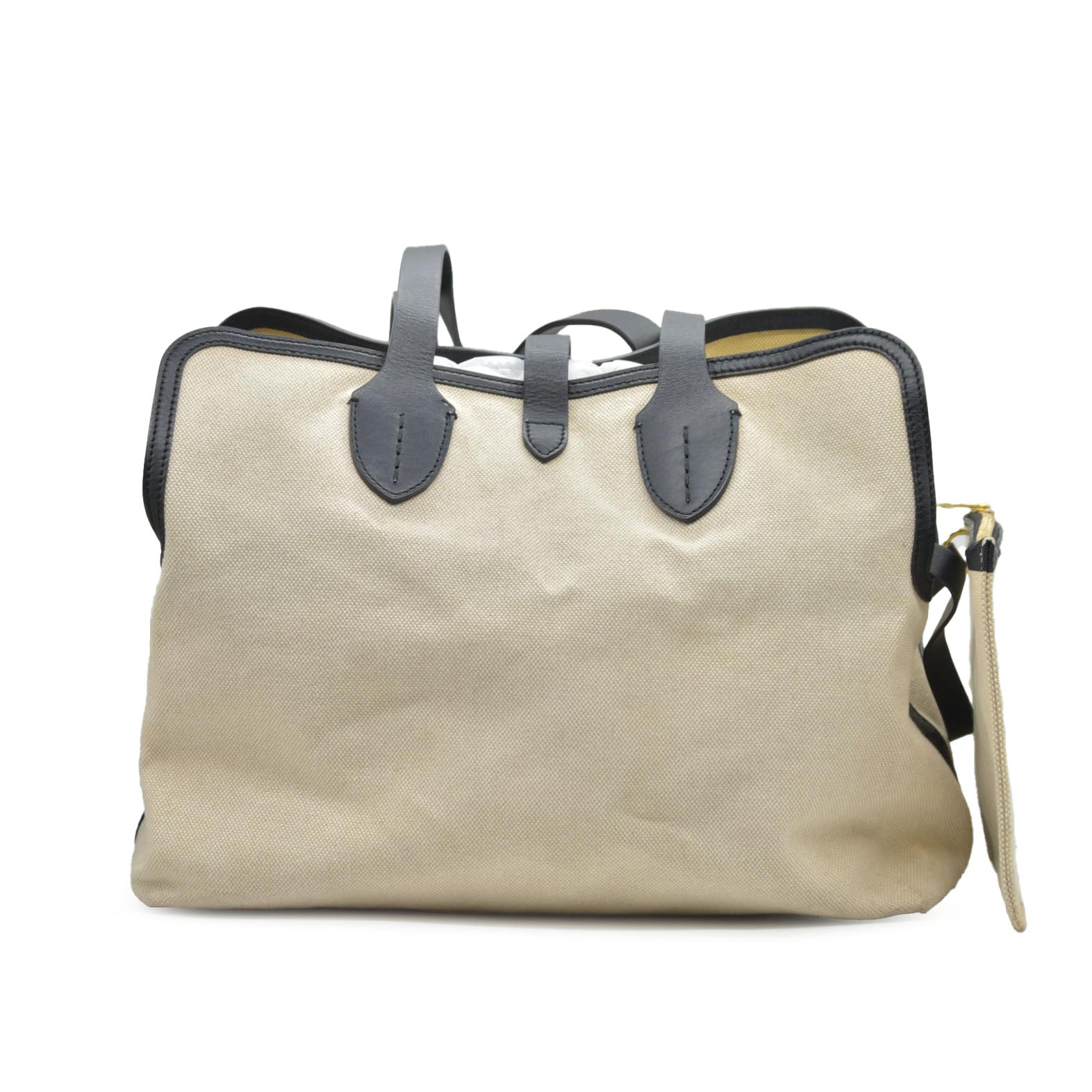 $2490 Burberry Cotton Soft Canvas Calfskin Medium Belt Tote Natural Black