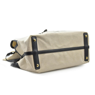 $2490 Burberry Cotton Soft Canvas Calfskin Medium Belt Tote Natural Black