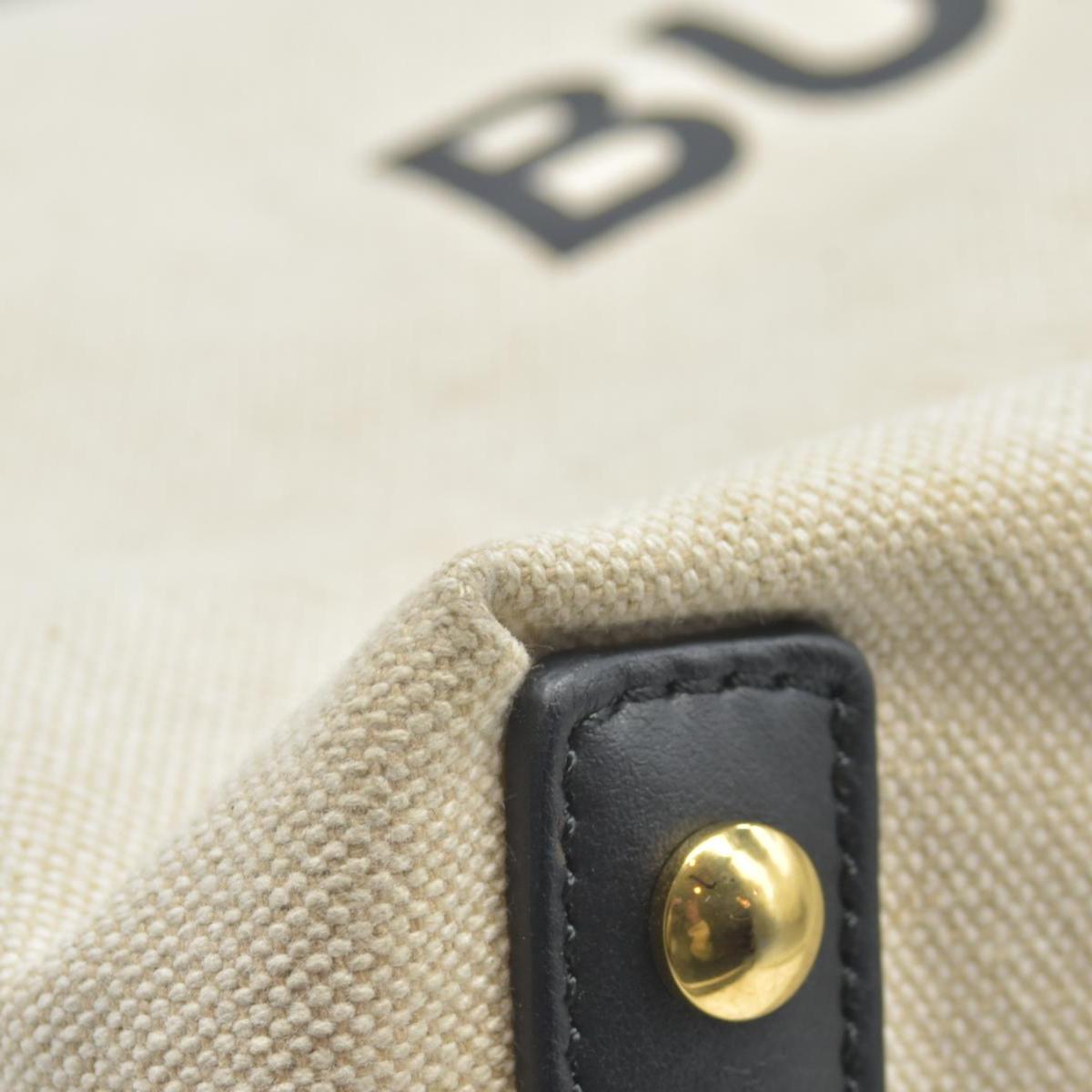 $2490 Burberry Cotton Soft Canvas Calfskin Medium Belt Tote Natural Black