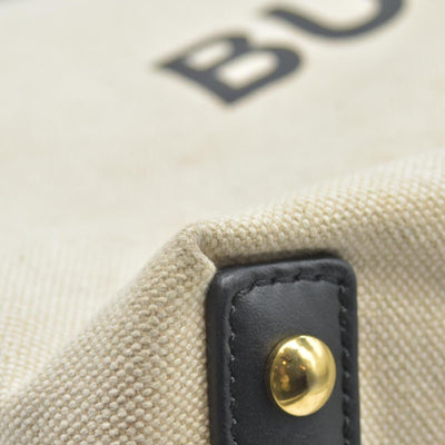 $2490 Burberry Cotton Soft Canvas Calfskin Medium Belt Tote Natural Black