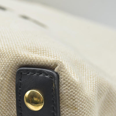 $2490 Burberry Cotton Soft Canvas Calfskin Medium Belt Tote Natural Black