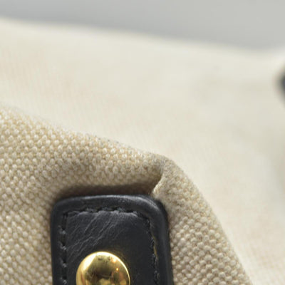 $2490 Burberry Cotton Soft Canvas Calfskin Medium Belt Tote Natural Black