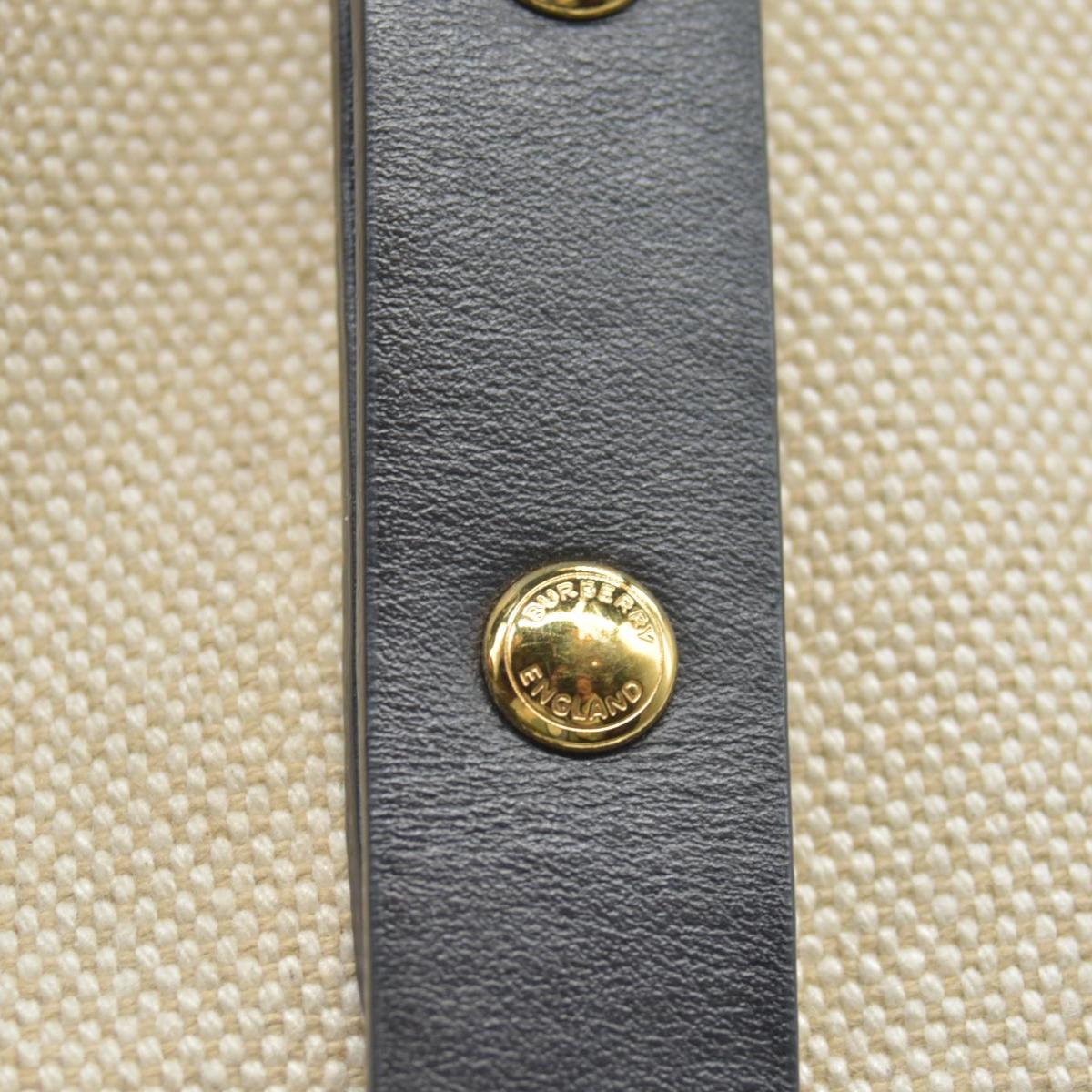 $2490 Burberry Cotton Soft Canvas Calfskin Medium Belt Tote Natural Black