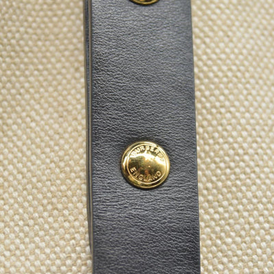 $2490 Burberry Cotton Soft Canvas Calfskin Medium Belt Tote Natural Black