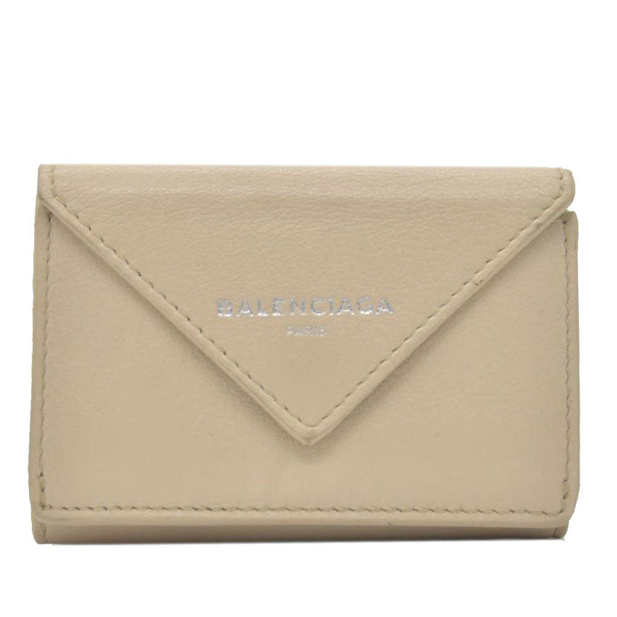 $450 BALENCIAGA Envelope Trifold Compact Wallet Beige CONSIGNMENT 10020290