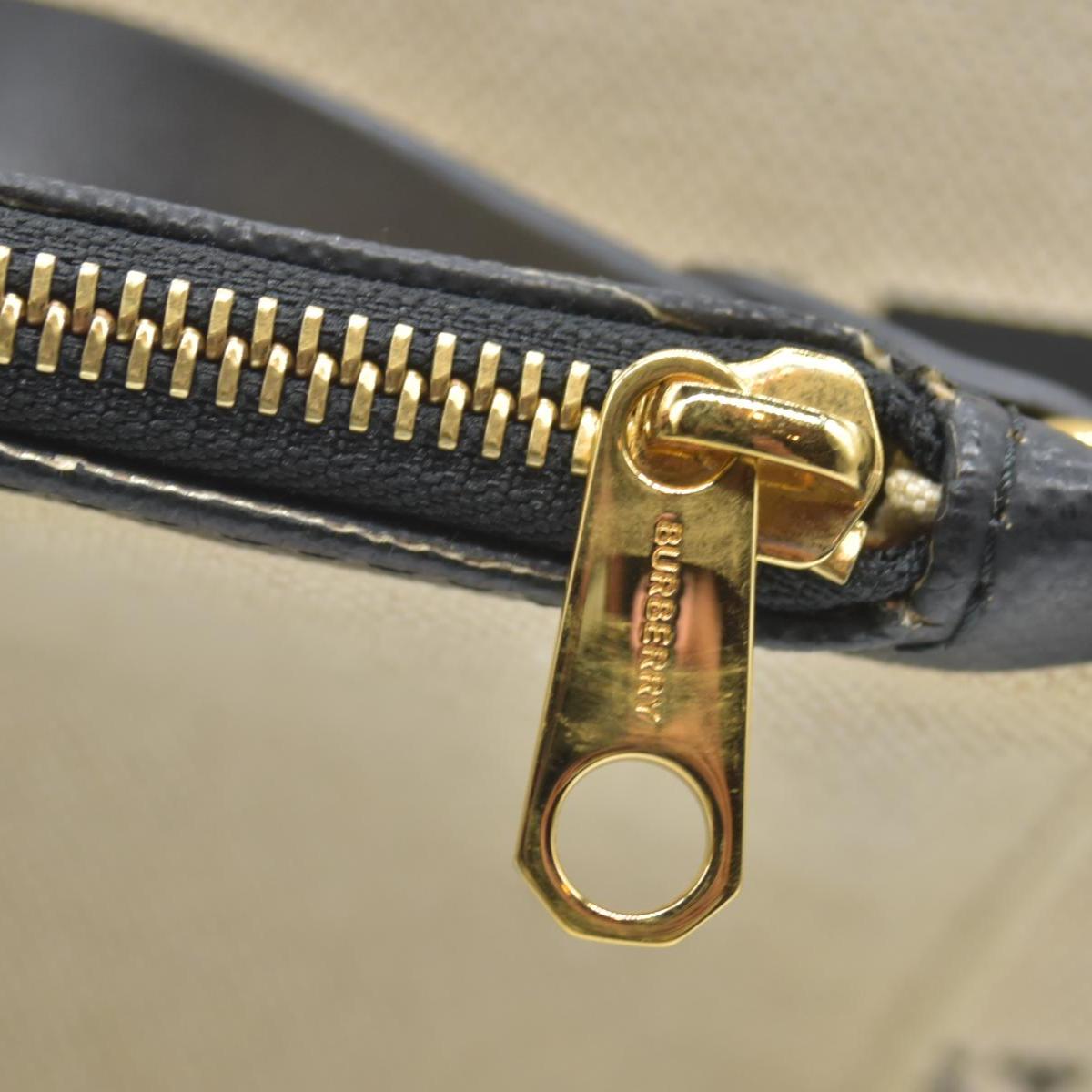 $2490 Burberry Cotton Soft Canvas Calfskin Medium Belt Tote Natural Black