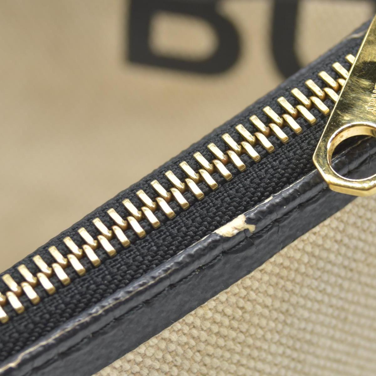 $2490 Burberry Cotton Soft Canvas Calfskin Medium Belt Tote Natural Black