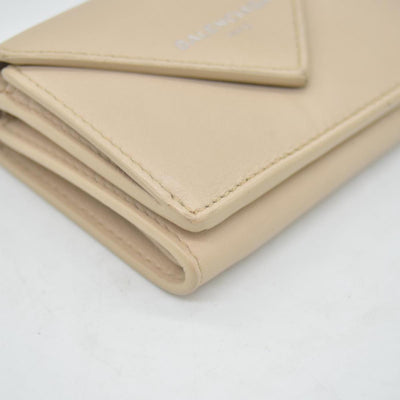 $450 BALENCIAGA Envelope Trifold Compact Wallet Beige CONSIGNMENT 10020290