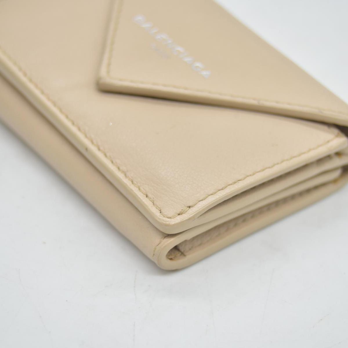 $450 BALENCIAGA Envelope Trifold Compact Wallet Beige CONSIGNMENT 10020290